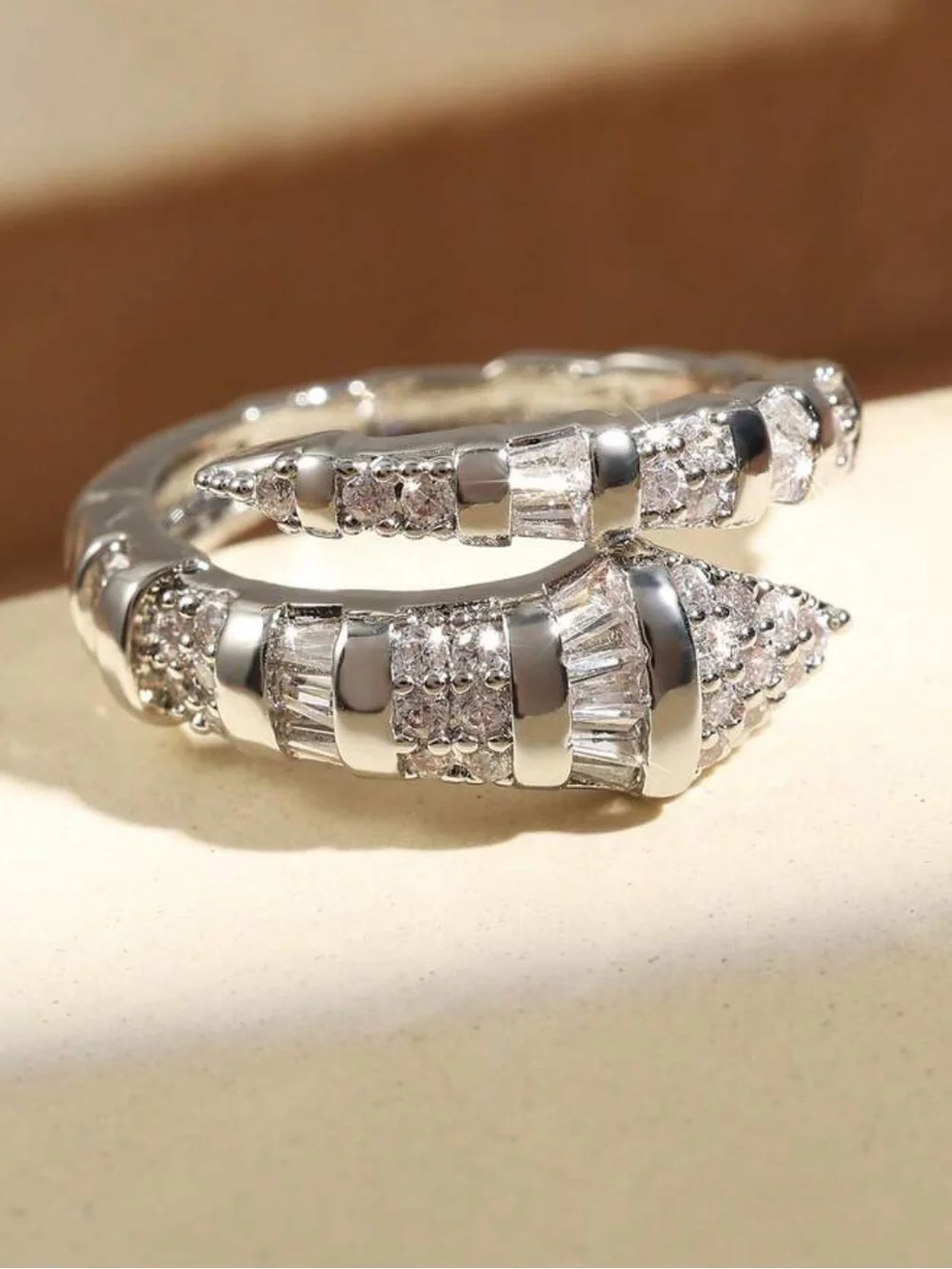 Luxe Serpent Wrap Ring | Adjustable Silver CZ Snake Ring